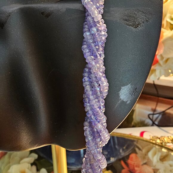 Multi-Strand Beaded Tanzanite Necklace with Sterling Silver Clasp, 18" - Picture 7 of 8